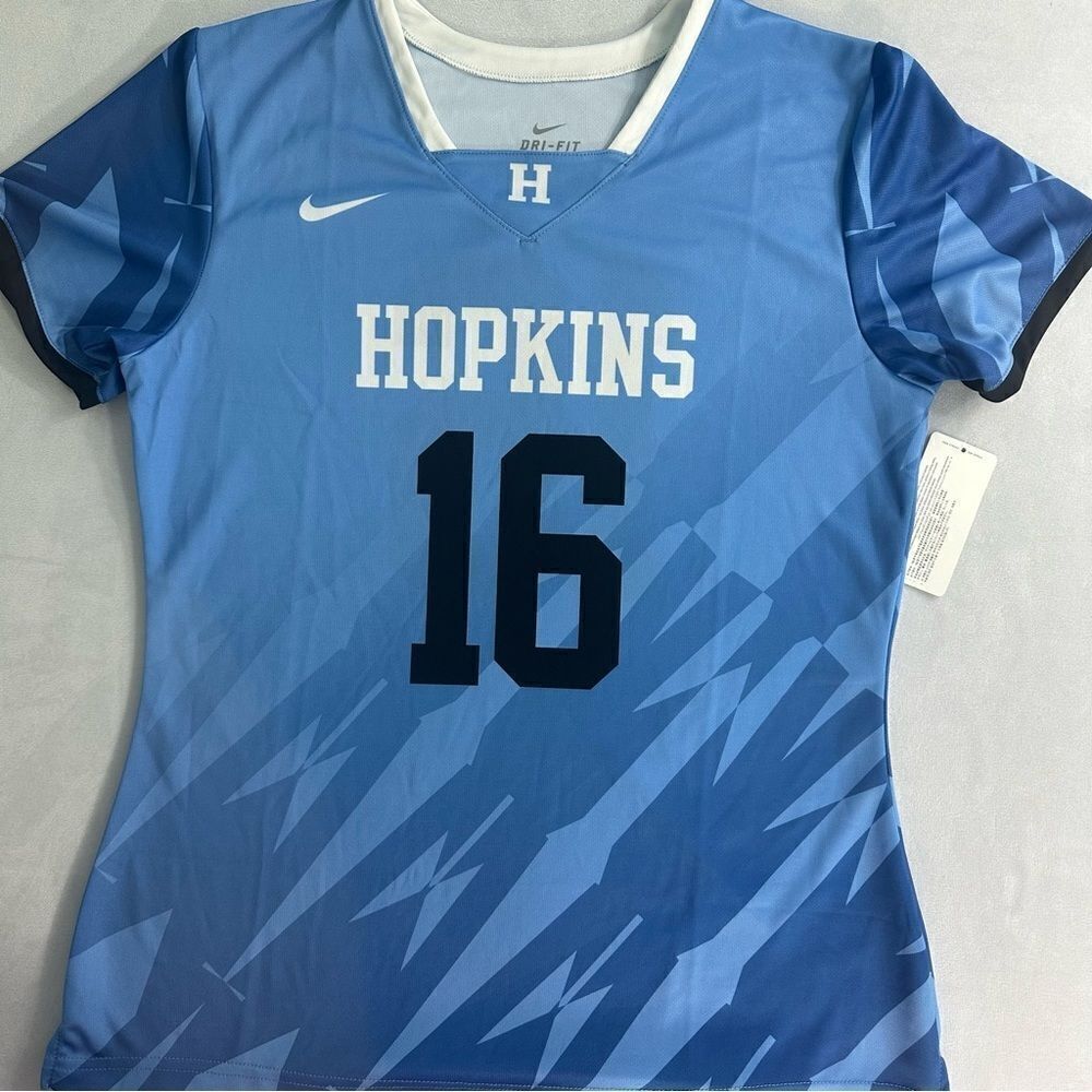 NIKE Womens Lacrosse Hopkins Jersey #16 Size M Blue Short Sleeve V-Neck NWT